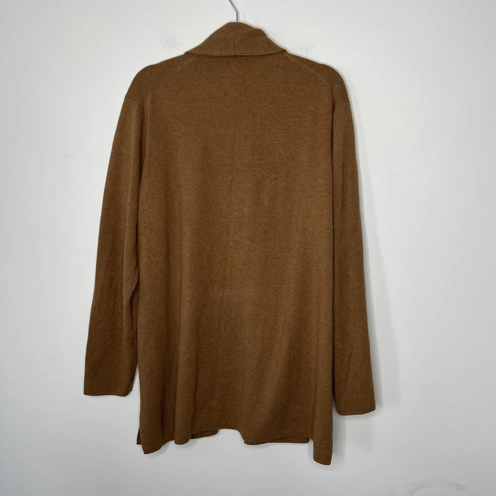 J.Crew Sweater Womens 2X Brown Open Front Cardigan Shawl Collar Pockets Cotton - Picture 2 of 9